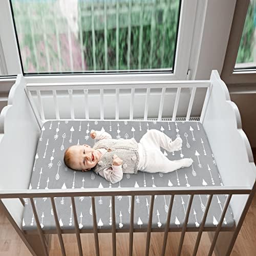 Biloban 4-Pack Mini Crib Sheets - Grey and Pink Microfiber