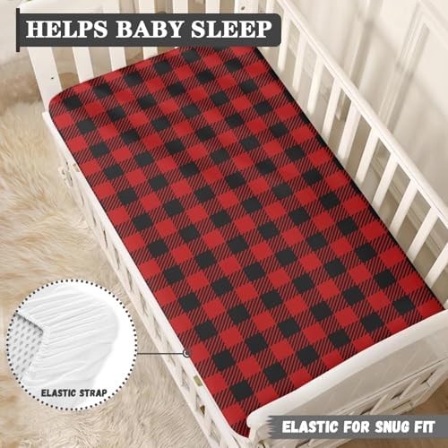 Red and Black Buffalo Plaid Fitted Crib Sheet 28x52