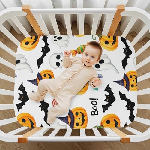 Qilmy Halloween Pumpkins Fitted Crib Sheet for Baby