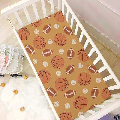 KICPOAY Ball Retro Sports Brown Crib Sheets
