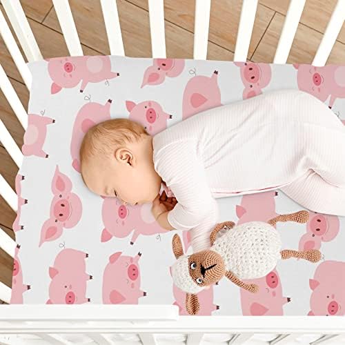 KICPOAY Fitted Crib Sheets Pink Cute Pigs Playard Sheets for Baby Toddler