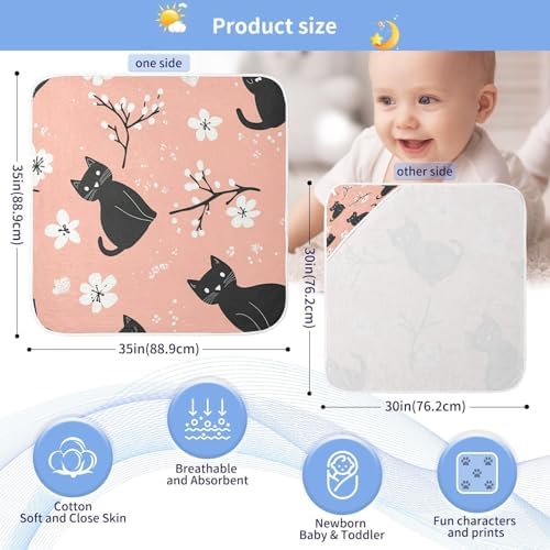 BOESI Doodle Black Cat Flower Baby Bath Towel 35x35 Inches 1