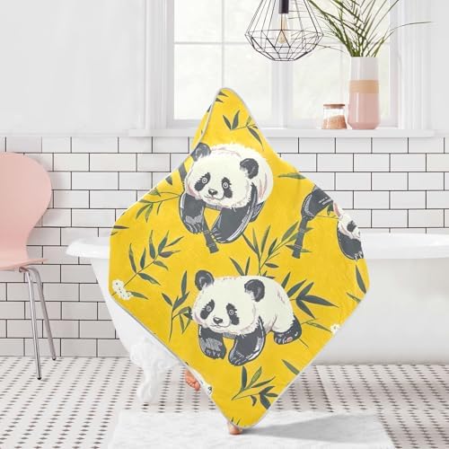Cute Pandas Baby Hooded Towel 35x35 Inch Soft Cotton
