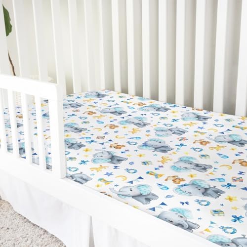 Soft Elephant Crib Sheets 52x28 Cartoon Design Fitted Mattress Cover