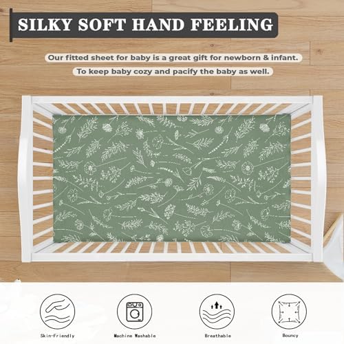 Wildflowers Meadow Fitted Crib Sheet 28x52 Green Sage