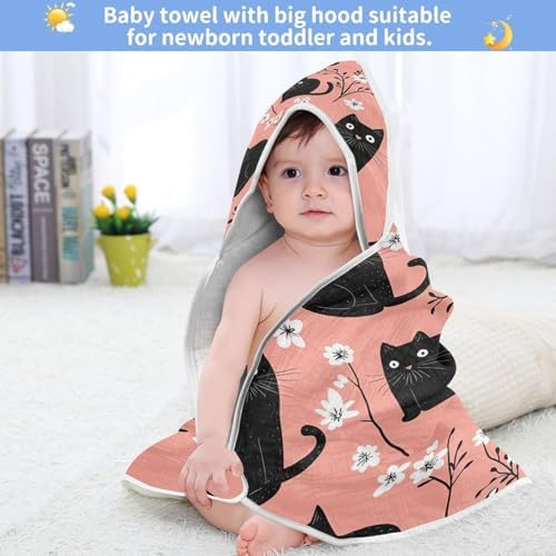 BOESI Doodle Black Cat and Flower Baby Bath Towel 35x35 Inches