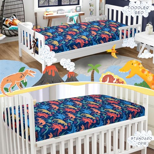 Cloele Dinosaur Crib Sheet for Boys - Navy 1