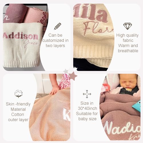 Personalized Baby Blanket with 2 Line Text Custom Embroidery