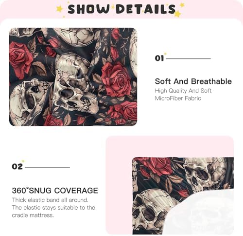 Qilmy Skulls and Roses Fitted Crib Sheet Soft Breathable