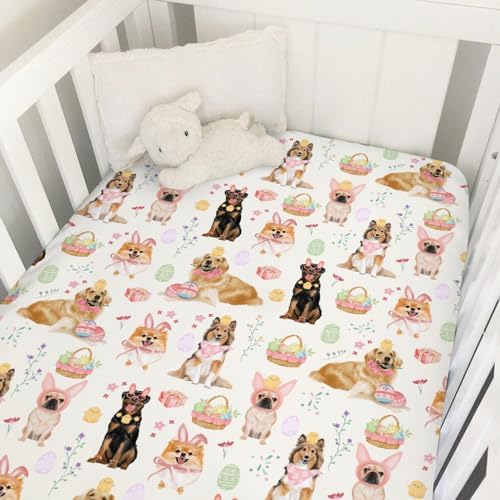Happy Easter Dog Crib Sheet 52x28 Bunny Design