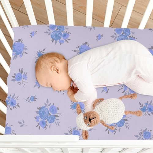 KICPOAY Spring Purple Flowers Crib Sheets Playard Sheet 52 x 28 in