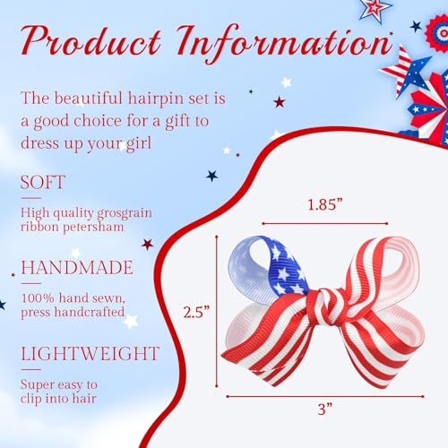 4th of July Hair Clip with American Flag Bow for Baby Toddler