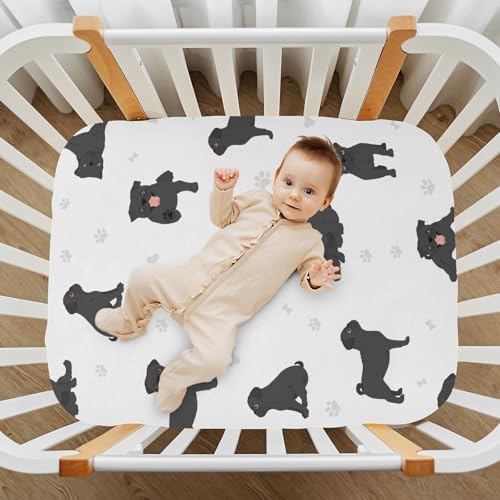 KICPOAY Pug Dog Crib Sheets Stretchy Playard Sheets for Baby
