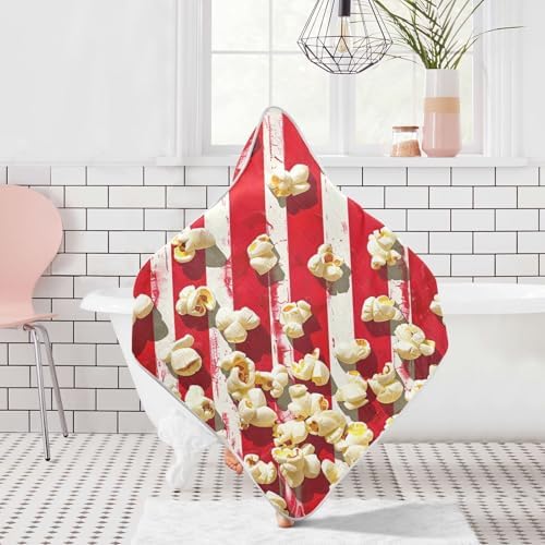 PaChyLuu Popcorn on Red Stripe Baby Hooded Towel 35x35 Inch