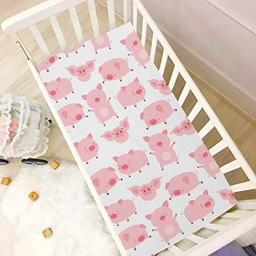 KICPOAY Fitted Crib Sheets Pink Cute Pigs Playard Sheets for Baby Toddler