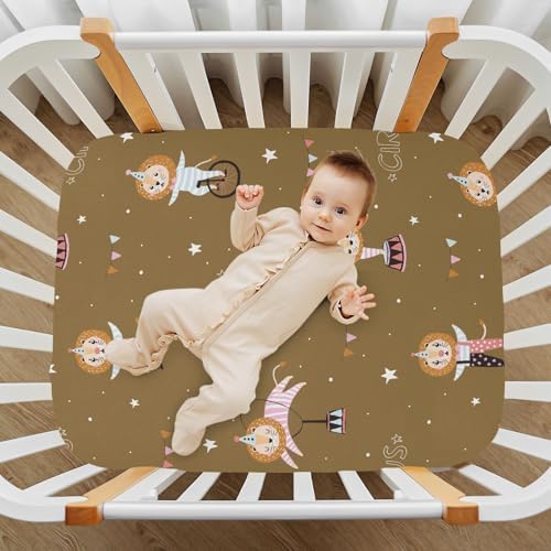 Circus Lions Stars Brown Fitted Crib Sheets for Baby Toddler