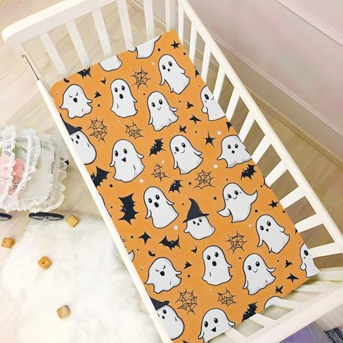Qilmy Kawaii Ghosts Fitted Crib Sheet for Girls and Boys