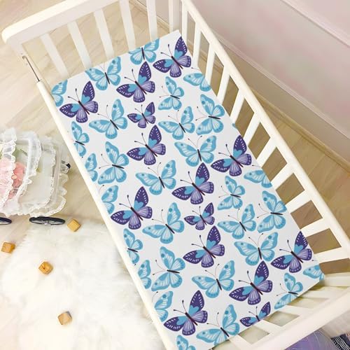 KICPOAY Blue Purple Butterfly Crib Sheets