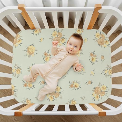 KICPOAY Spring Yellow Flowers Fitted Crib Sheets for Baby Toddler