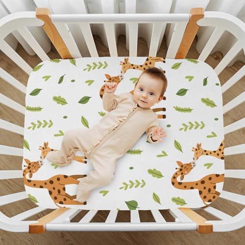 Cute Giraffes Leaves Fitted Crib Sheets for Baby Toddler