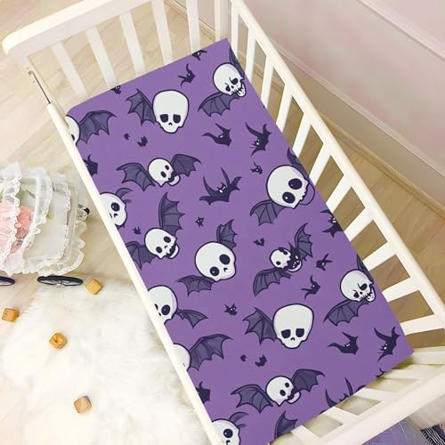 Qilmy Bats and Skulls Crib Sheet Soft Breathable Fitted Sheet for Baby