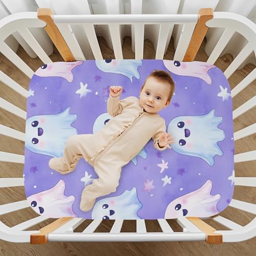Qilmy Cute Ghost Pattern Fitted Crib Sheet Soft and Breathable
