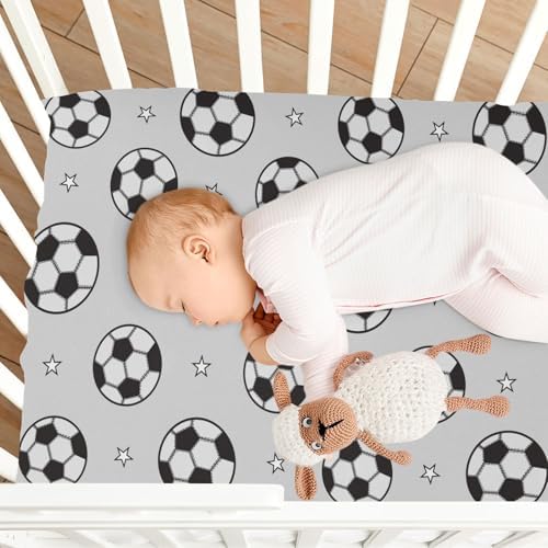 KICPOAY Soccer Balls Grey Crib Sheets Stretchy Playard Sheets for Baby Toddler