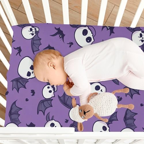Qilmy Bats and Skulls Crib Sheet Soft Breathable Fitted Sheet for Baby