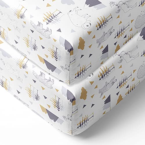 Bacati 2 Pack Woodlands Bears Crib Sheets Beige Grey