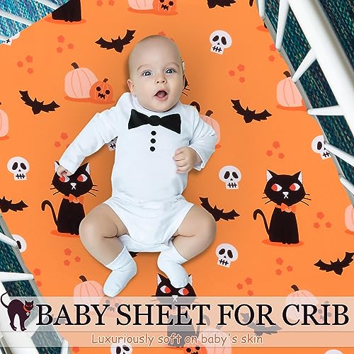 Cloele Halloween Pumpkin Crib Sheet - Orange Standard Crib and Toddler Mattress Sheet