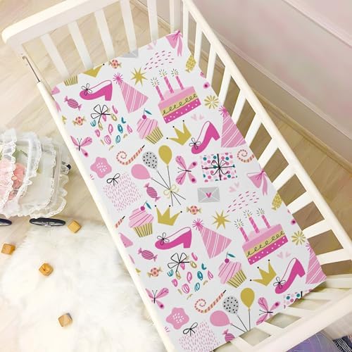 Party Princess Pink Bows Crib Sheets for Baby