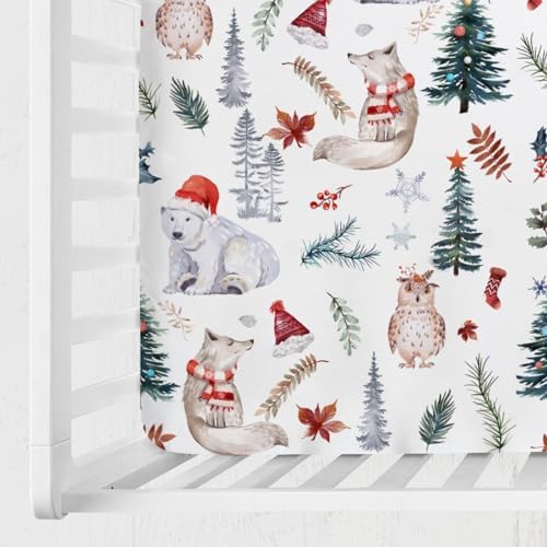 Cute Animals Crib Sheet 52x28 Winter Holiday Fitted Mattress Cover