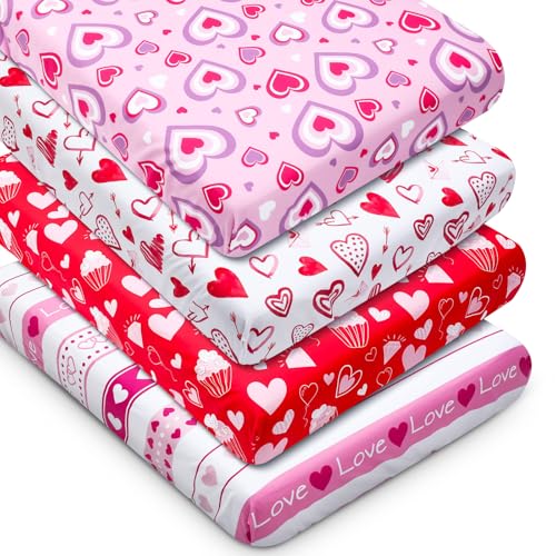 4 Pcs Love Heart Baby Crib Sheets for Boys Girls
