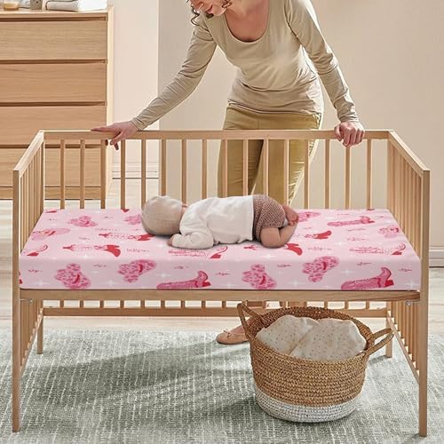 Streeyiu Pink Western Boots Baby Crib Sheets for Boys Girls