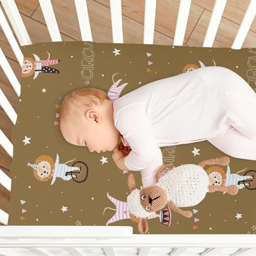 Circus Lions Stars Brown Fitted Crib Sheets for Baby Toddler