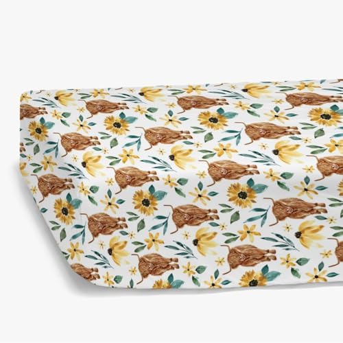 Highland Cow Sunflower Crib Sheet for Baby Girl 52x28