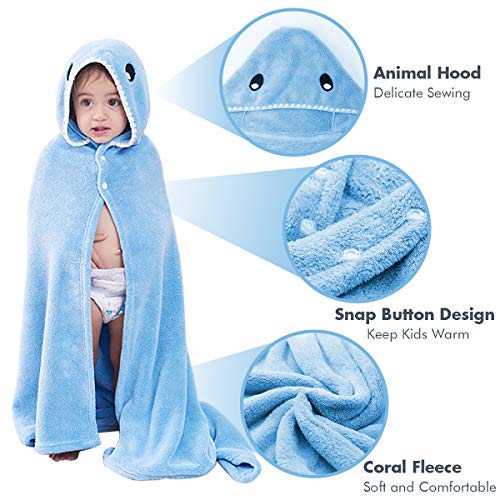 ROMASA Toddler Hooded Bath Towel - 275 x 55 Blue Shark Shape
