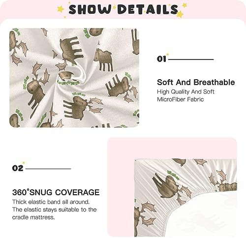 Burbuja Moose Cartoon Crib Sheet Soft Breathable Fitted 28 x 52 in