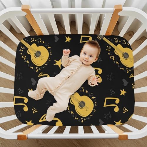 KICPOAY Black Guitar Stars Crib Sheets Playard Sheets for Baby Toddler