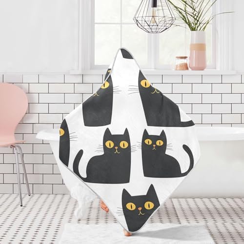 Doodle Cute Black Cat Baby Bath Towel for Boys Girls