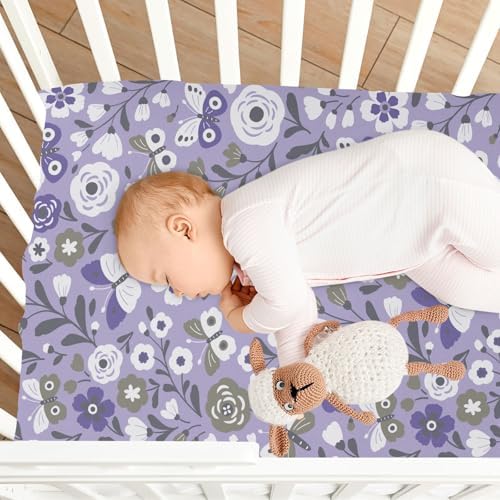 White Flowers Butterflies Crib Sheets for Baby Toddler