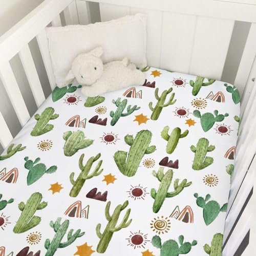 Watercolor Cactus Tribal Crib Fitted Sheet 52x28