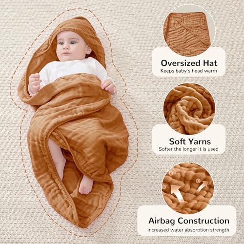 JELLYMONI Muslin Baby Hooded Towel 2 Pack