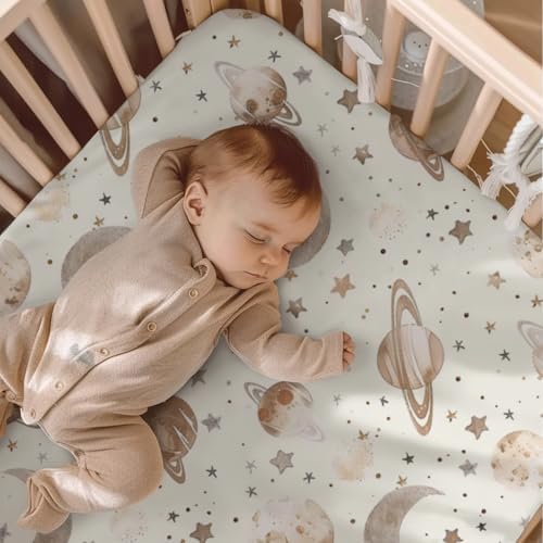 Space Moon Stars Planet Pattern Crib Sheet for Boys Girls