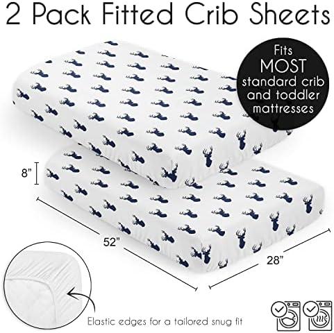 Sweet Jojo Designs Navy Blue Deer Print Crib Sheet Set 2pc