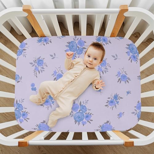 KICPOAY Spring Purple Flowers Crib Sheets Playard Sheet 52 x 28 in