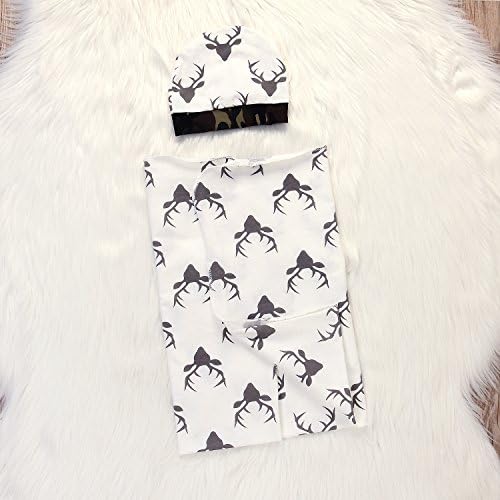 IWOKA Soft Deer Print Swaddle Blanket with Hat