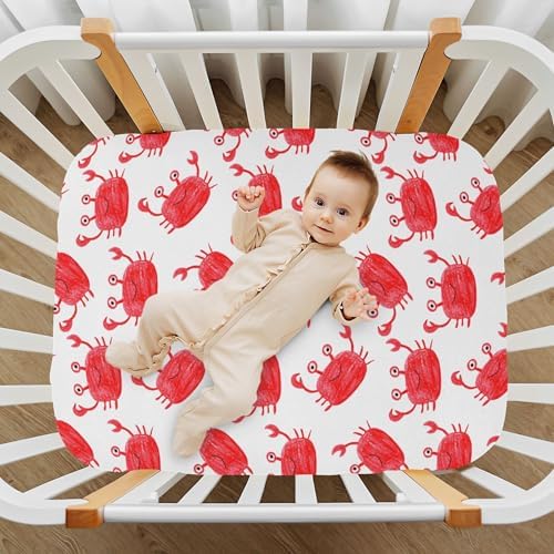 Qilmy Red Cute Crabs Crib Sheet for Babies