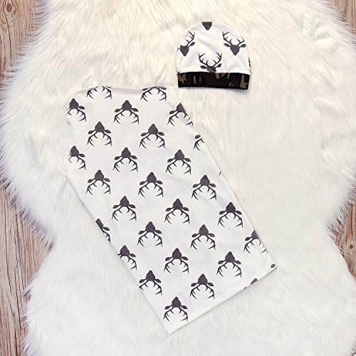 IWOKA Soft Deer Print Swaddle Blanket with Hat