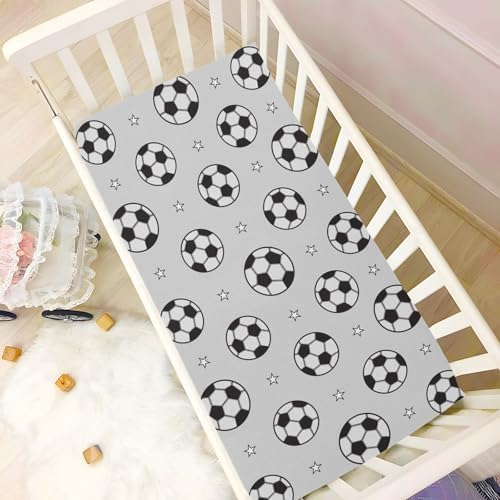 KICPOAY Soccer Balls Grey Crib Sheets Stretchy Playard Sheets for Baby Toddler